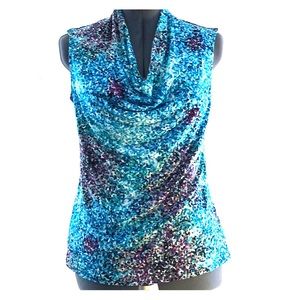 Sleeveless cowl neck print top